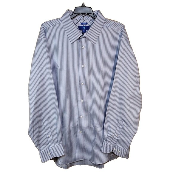 EGARA Shirt Mens XXL 2XL Blue White Striped Button Up Dress Shirt Cotton - Picture 1 of 15